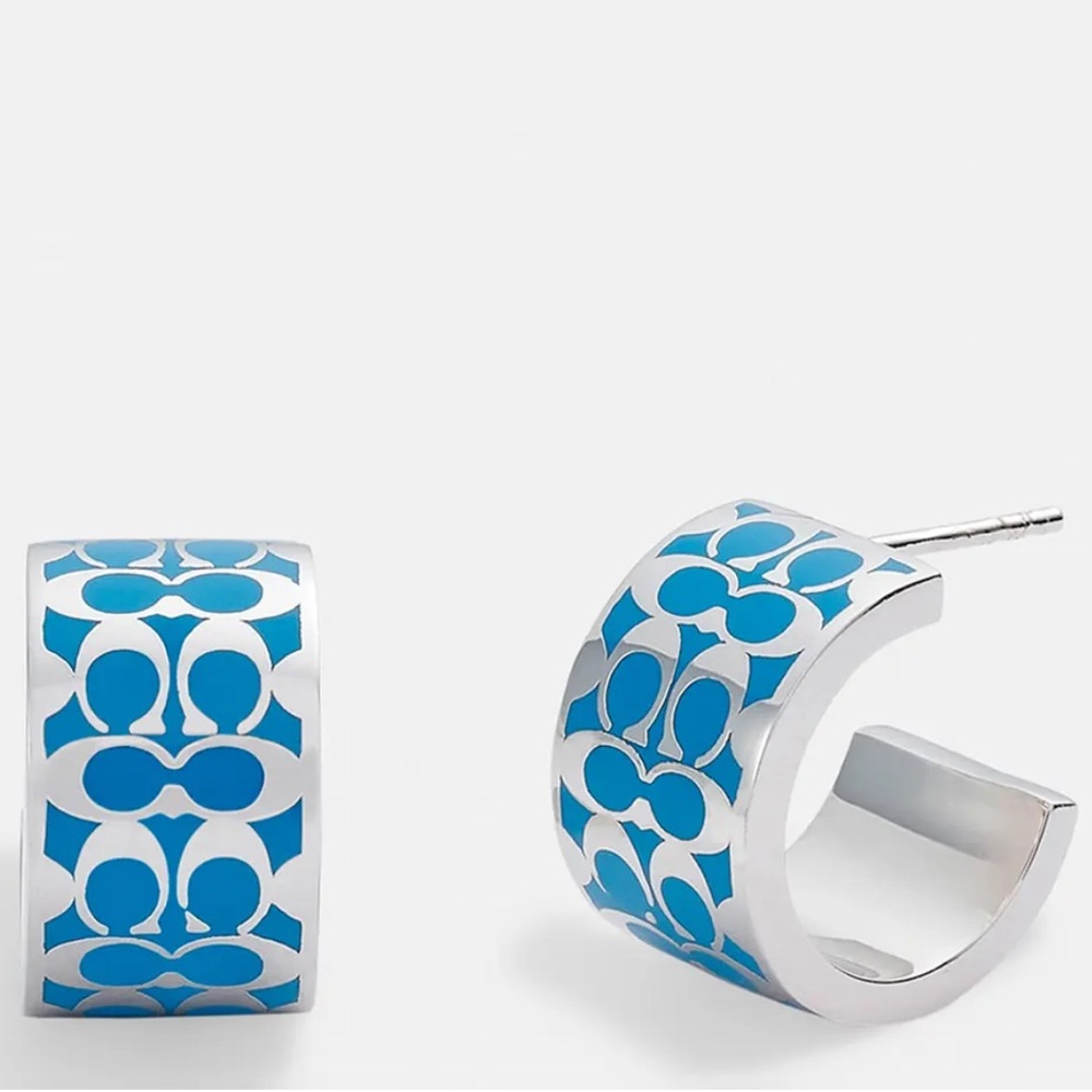 COACH Signature Enamel Huggie Earrings